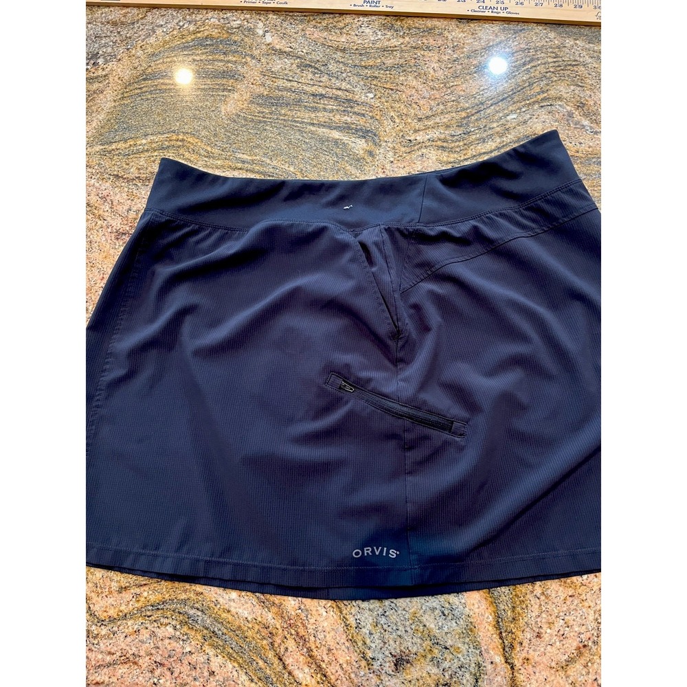 Orvis Womens XXL Black Stretch Skort Lined Zip Pockets Hiking Tennis Golf EUC